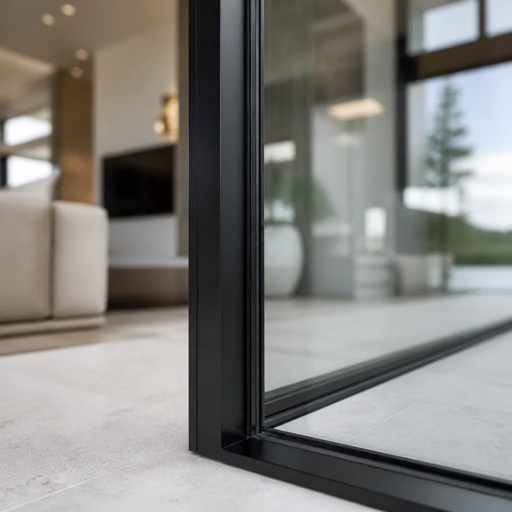 Modern black frame sliding door installation and repair